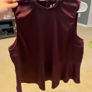Burgundy silk top with high neck beading